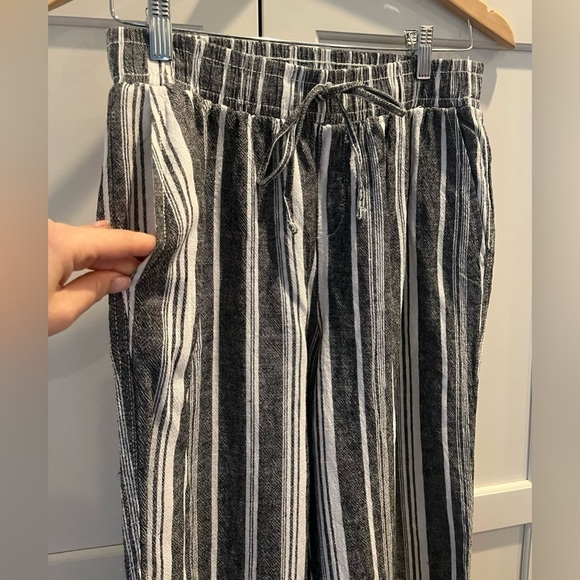BRIGGS Womens Linen Blend Pull Up Pants Wide Leg Casual Gray Stripe Size M - Picture 5 of 6